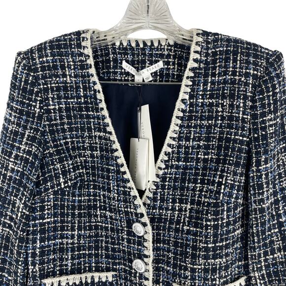 Veronica Beard Bosea Tweed Jacket Embroidered Trim Blue Size 4 - Picture 7 of 12